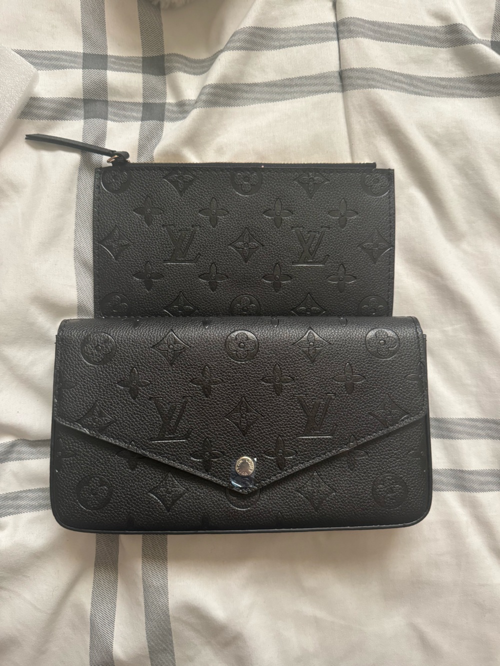 Louis Vuitton Black Embossed Monogram Envelope Wallet Set